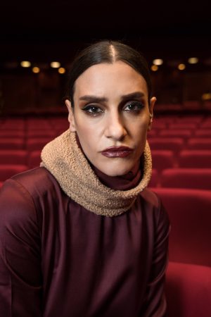Vouna (beige burgundy) neck gaiter
